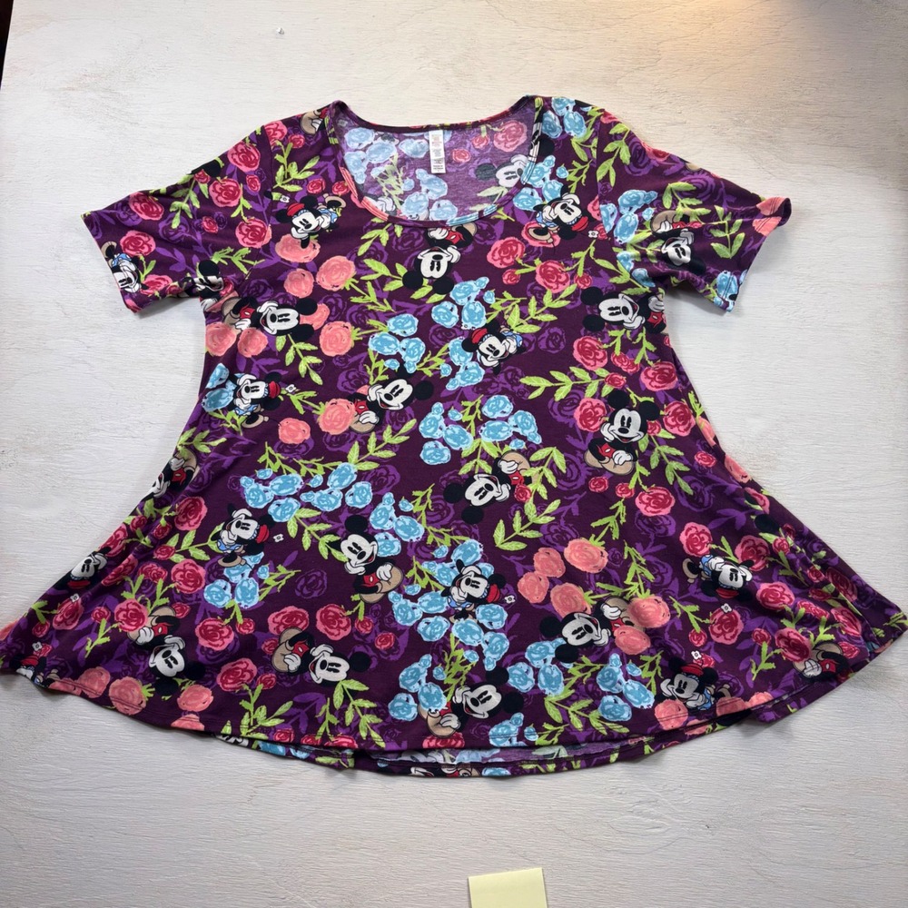 LuLaRoe Womens Top Large Perfect T Tee Tunic Disney Mickey Mouse Purple Irma